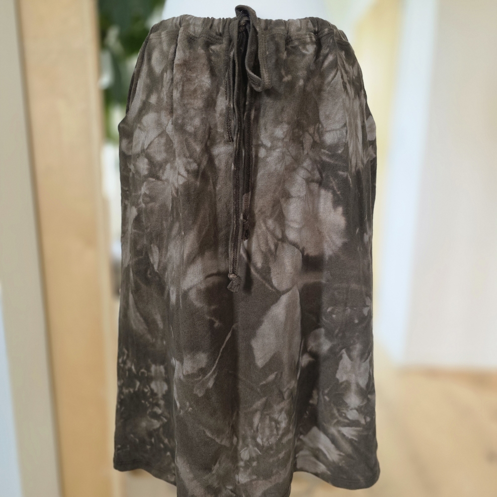 Tie-Dye Drawstring Midi Skirt - Brown/Gray